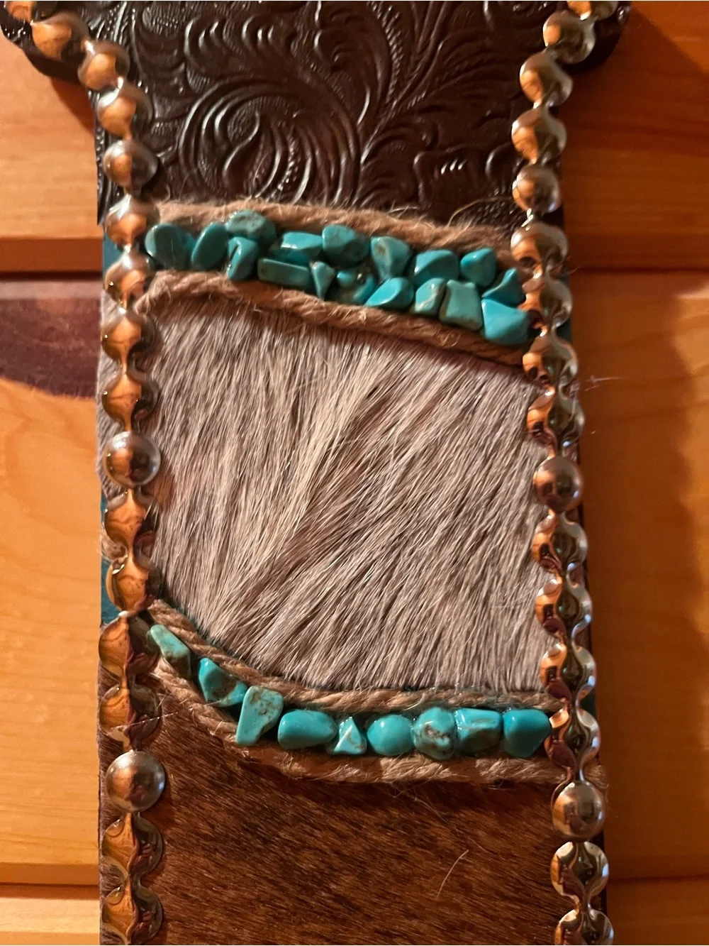 Decorative Western Letter J with cowhide and Turquoise Accents